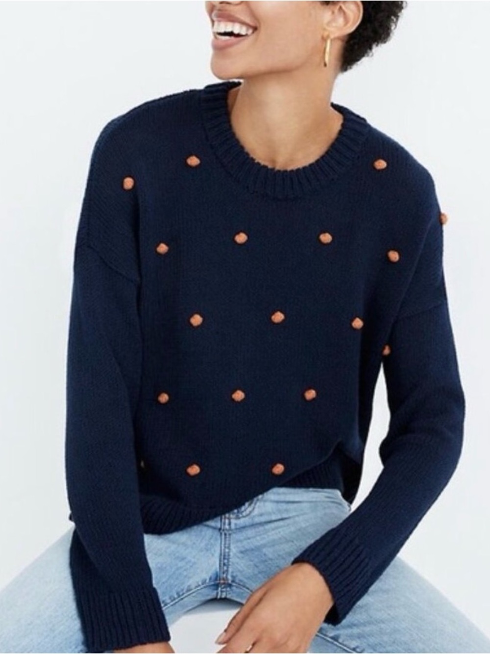Madewell Wellesley Bobble Pullover Navy Cotton Sweater Size M